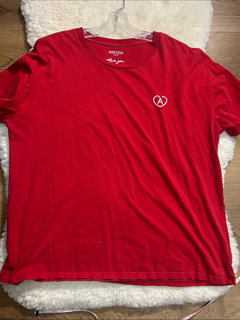 Aritzia Red Short-Sleeve Tee with Heart A Logo 24” Ptp